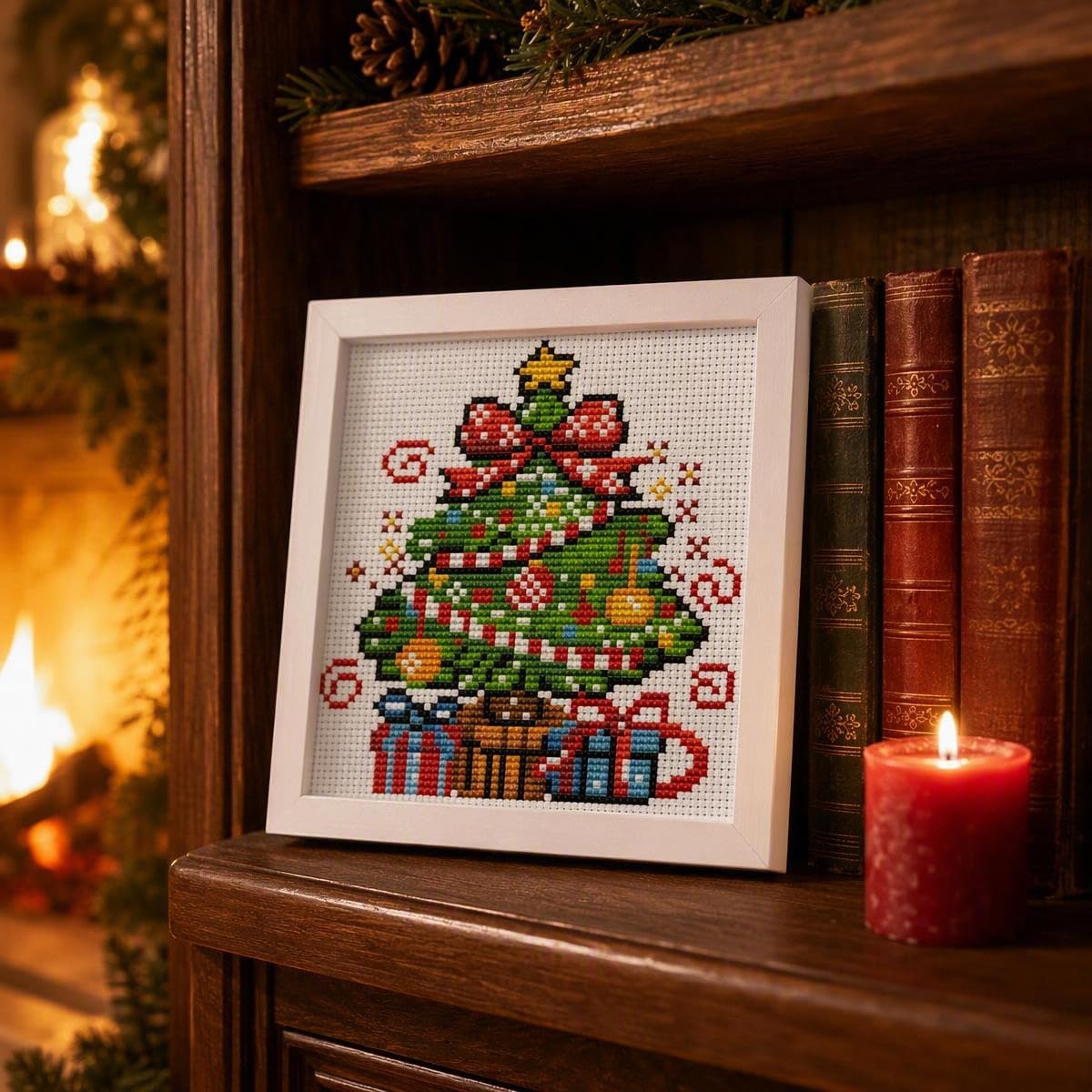 Beginner Christmas Tree Cross Stitch Kit - Framed -8 Beginner Christmas Tree Cross Stitch Kit - Framed -8