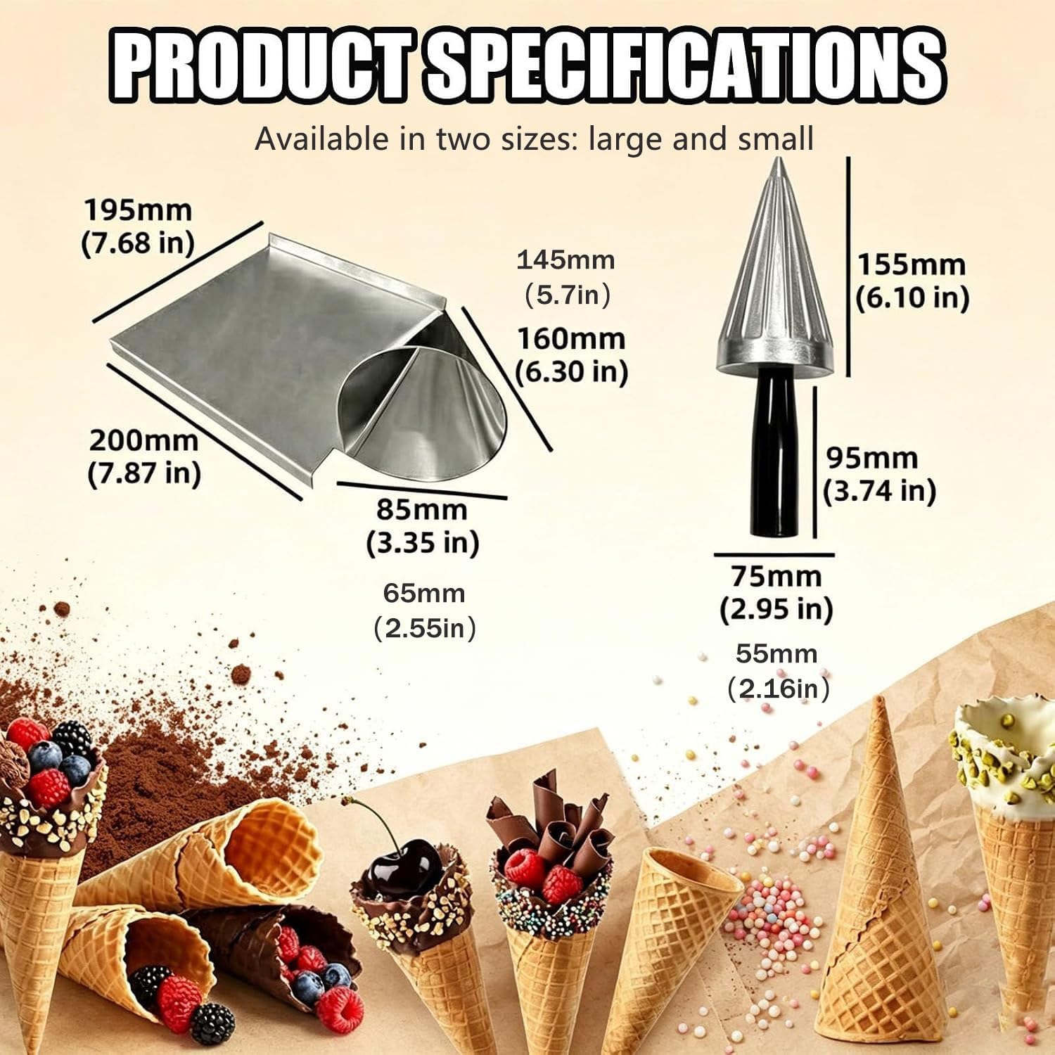 Moldeador De Conos De Helado, Herramienta Para Dar Forma a Los | Con Base De Acero Inoxidable, Para Hacer Rollitos De Huevo Crujientes Y Tartaletas De Hojaldre(L)