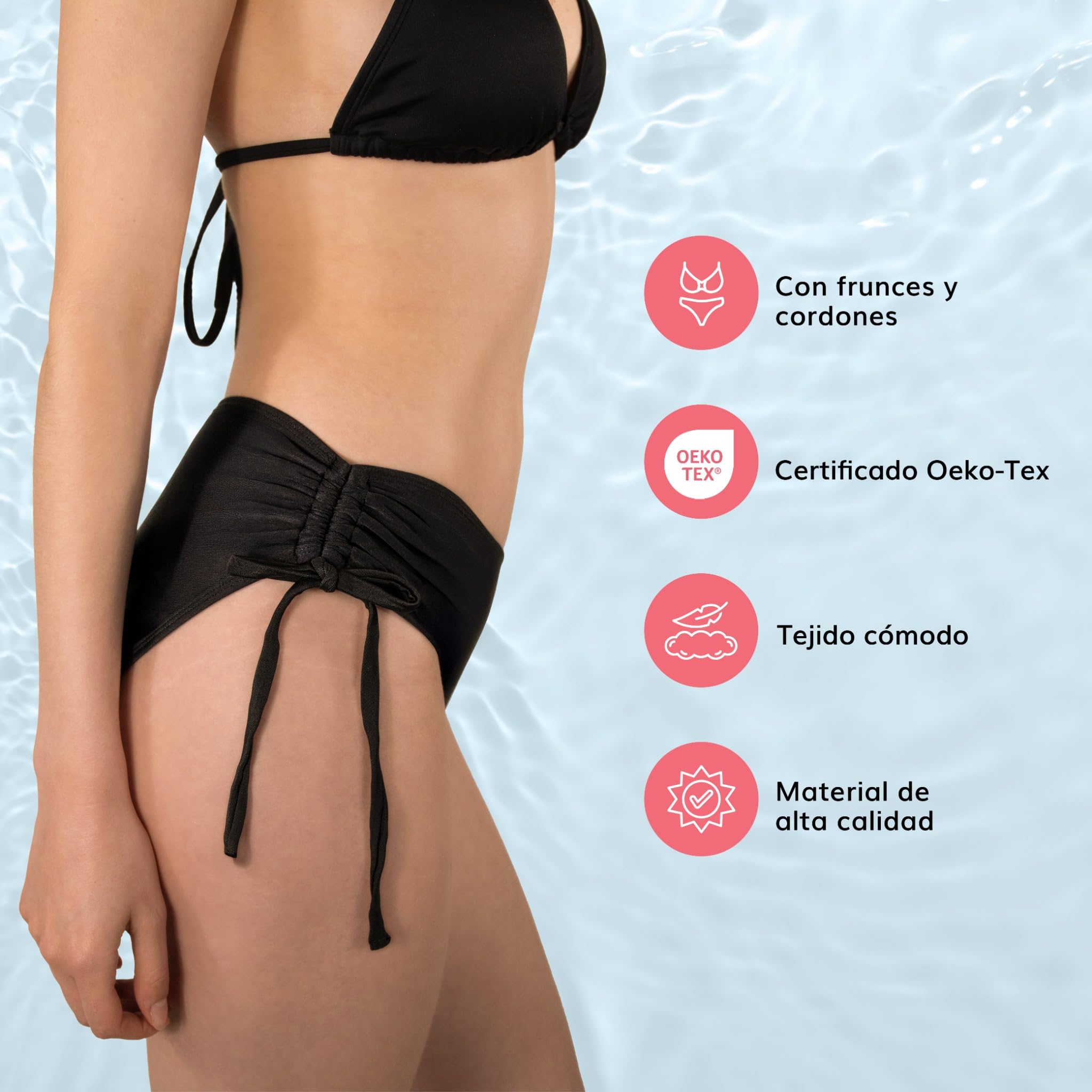 MYLILY Braga Bikini Mujer con Cordones | Braga Bikini Negro Mujer | Bragas Bikini baño con Volantes | Bragas de Bikini