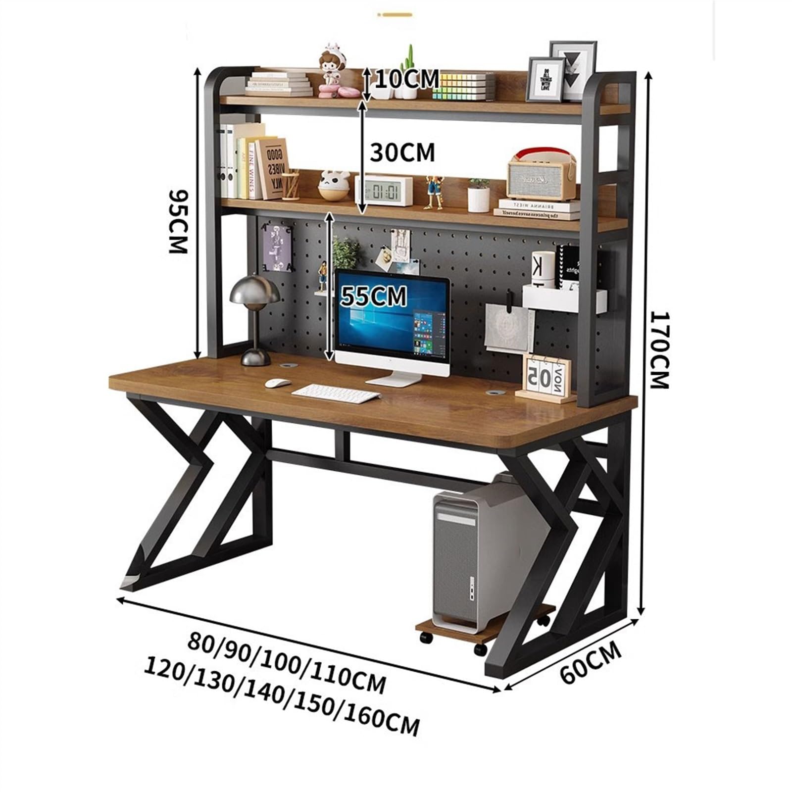 Stacja robocza PC Biurko komputerowe, biurko, biuro domowe, kombinacja szafek, nauka i gry(Brown,100x60x170cm)
