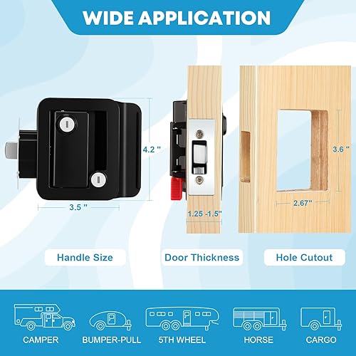 Miniatura 4 de Kohree Upgraded RV Door Lock Replacement with Paddle Deadbolt, 100% Zinc Alloy, Camper Door Handle Latch, RV Enclosed Travel Trailer Entry Door Lock