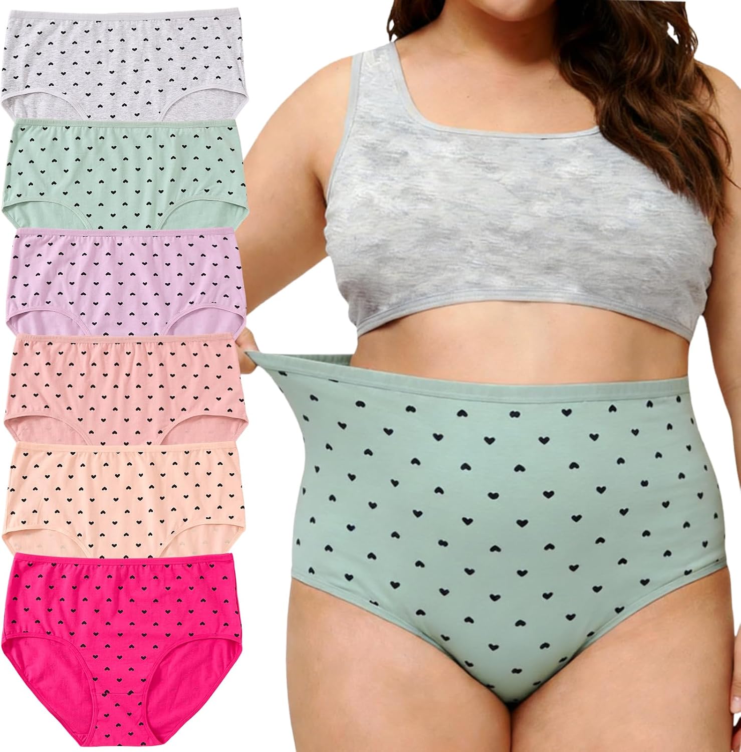 Womens Underwear Cotton Briefs Plus Size Ladies Panties XL-5XL Multicolor 6 Pack