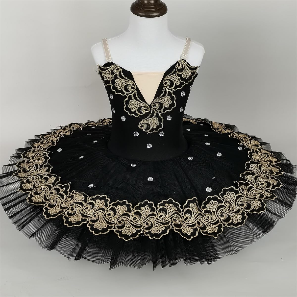 Mädchen Kinder Schwarz Professionelles Pancake Ballett-Tutu, Schwanensee-Motiv Ballettkleid, tanzaufführungen
