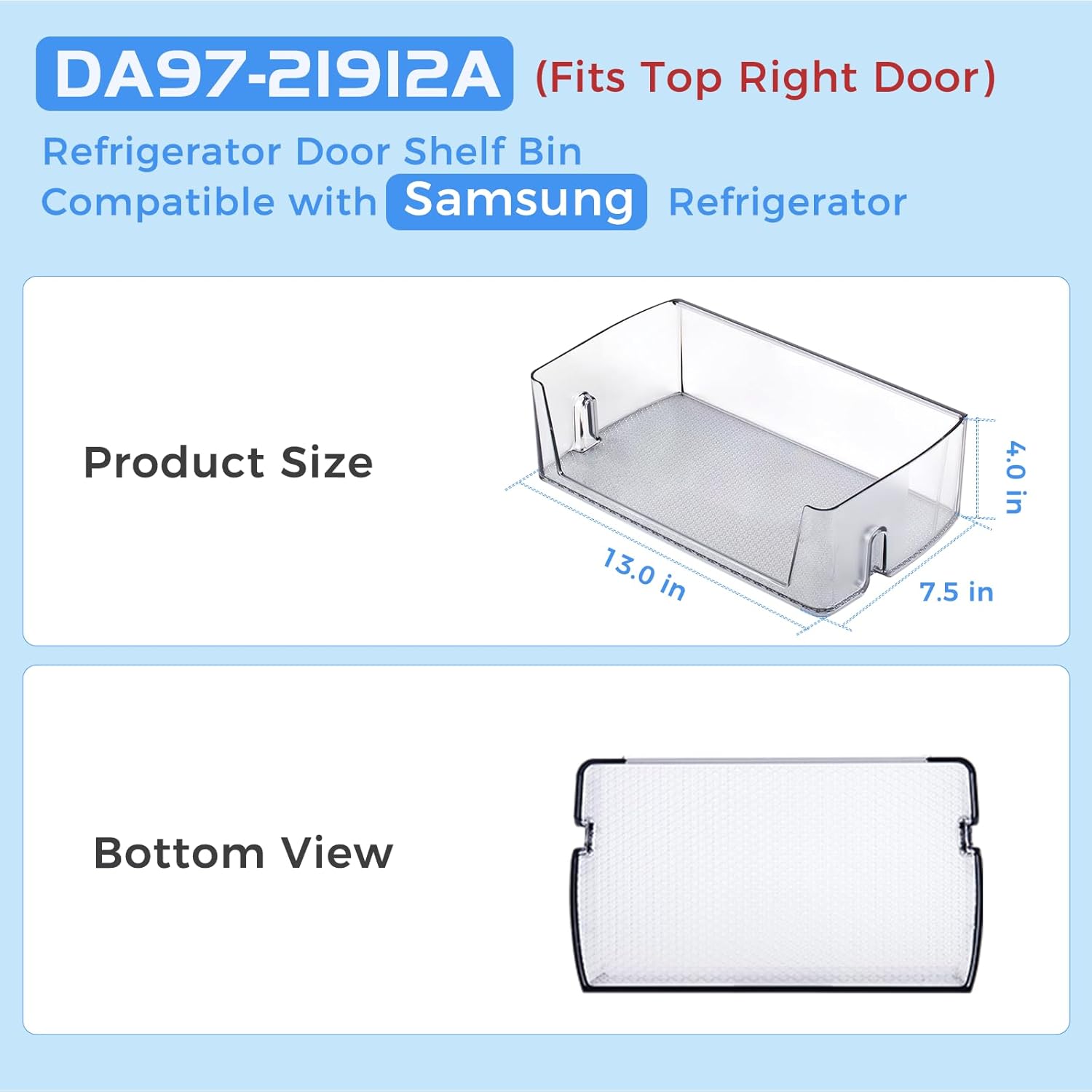 13.0 Inch DA97-21912A DA63-11219A Refrigerator door shelf bin Compatible with Samsung Refrigerator (Fits Top Right Door Only), Replaces PD00080746 AP7022676 PS16624066 EAP16624066
