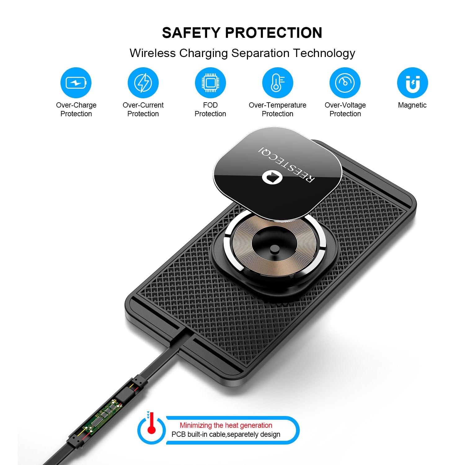 Magnetyczna bezprzewodowa ładowarka samochodowa, REESTECQI bezprzewodowa podkładka ładująca 15 W do ładowarki Magsafe, bezprzewodowa ładowarka do samochodu, antypoślizgowa, typ C, z ładowarką