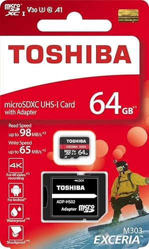 Toshiba 64GB 64G EXCERIA M303con adaptador SD tarjeta de MicroSDXC UHS-I U34K class10V30A1MicroSD tarjeta de memoria Micro tarjeta SD de lectura