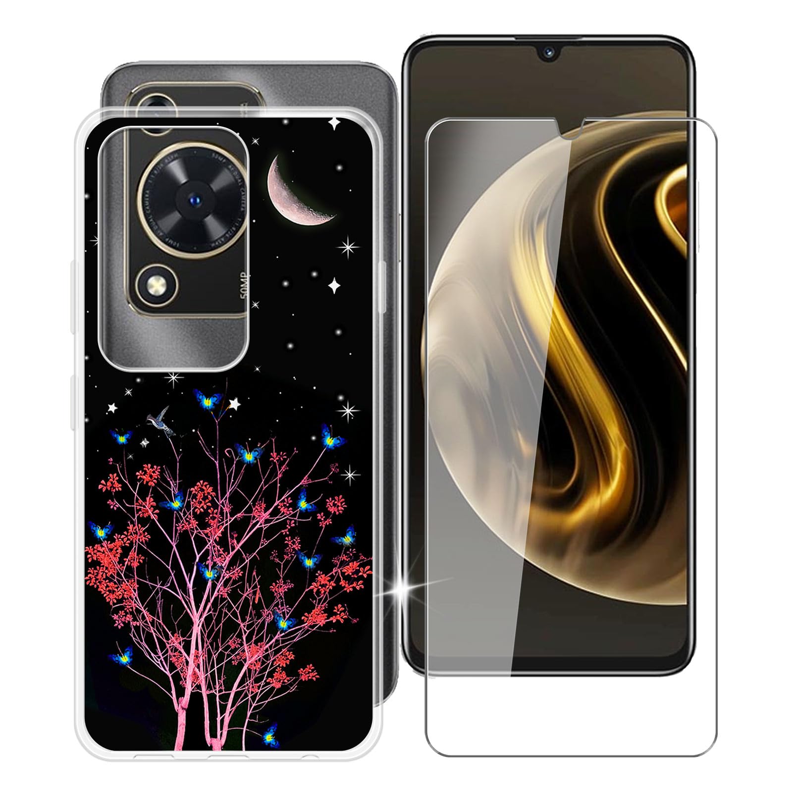 KJYFOANI Phone Case Huawei Nova Y72 Case, with 1 x Tempered Glass Screen Protector, Anti-Scratch Shock-Proof Clear TPU Bumper Cover Ultra-Thin Case for Huawei Nova Y72 (6.75