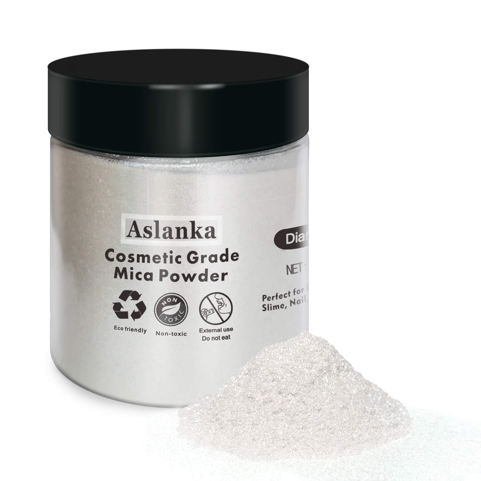Aslanka Mica Powder Pigments, 50g Diamond White Natural Resin Colour Pigment, Soap Making Colouring Dye, Bath Bomb Dye Colorant, Makeup Dye, Mica Pigment Powder for Slimes