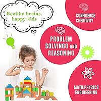 Vista 4 de Migargle Juego de bloques de construcción de madera grande - Juguetes educativos de aprendizaje preescolar con bolsa de transporte, bloques