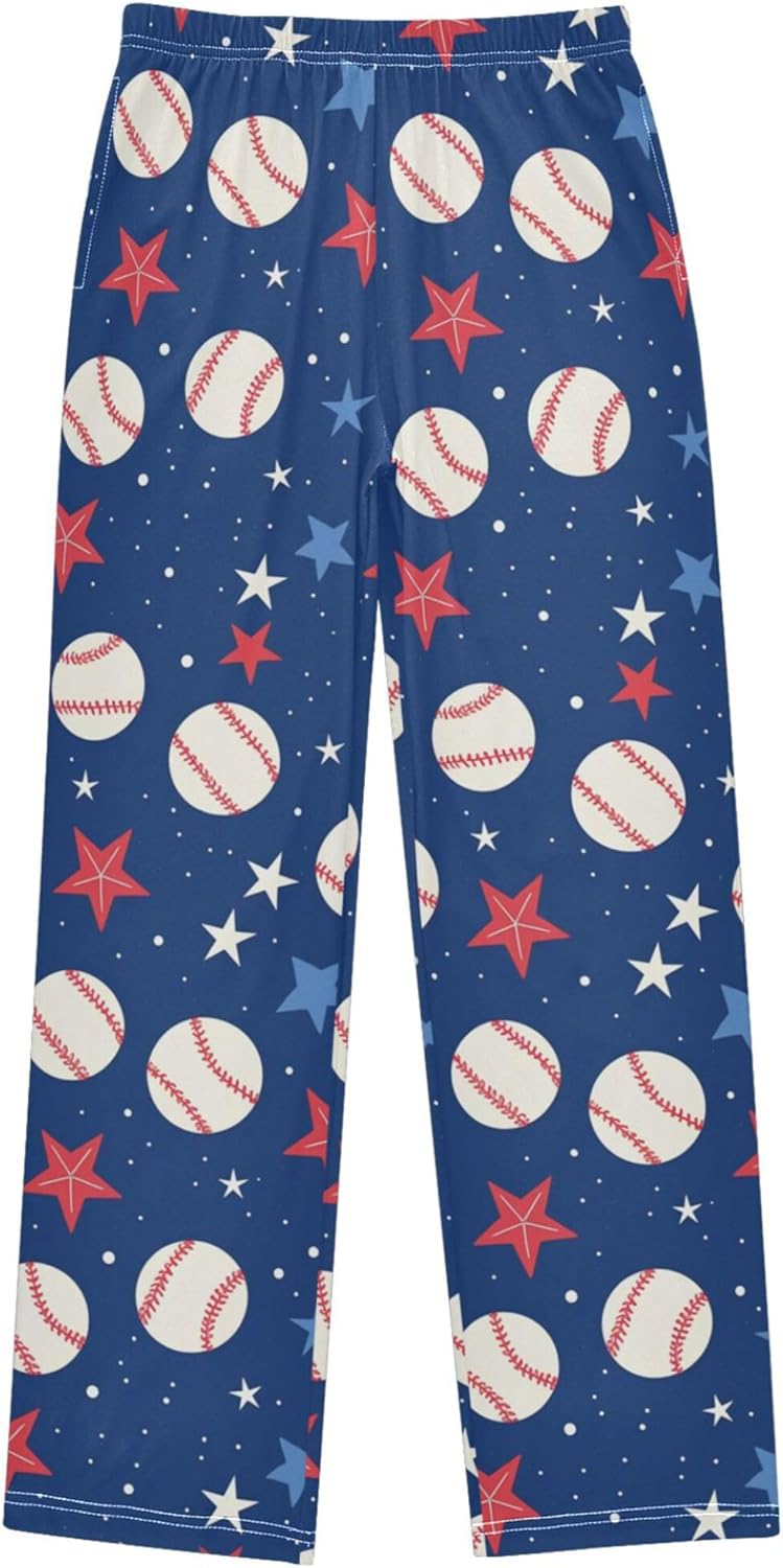 Sports Pajama Pants Dinosaur Pajama Bottoms Soft Warm Pjs Elastic Waist Lounge Pants 6-8Y