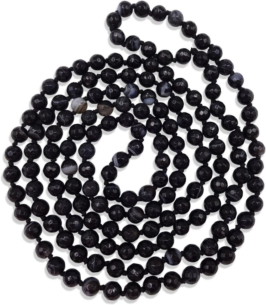 MGR 60-Inch Faceted Black Onyx Endless Infinity Long Beaded Necklace or Multi Strand Beaded Necklace.