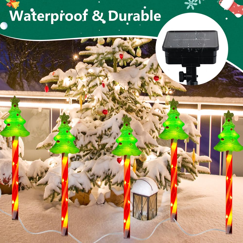 LUVDECO 5 Pcs Solar Christmas Pathway Lights Christmas Garden Lamp Decorations Waterproof Xmas Solar LED Powered Stake Lights for Outdoor Pathway Yard Patio Garden Lawn Decoration (Christmas Tree) - Image 4