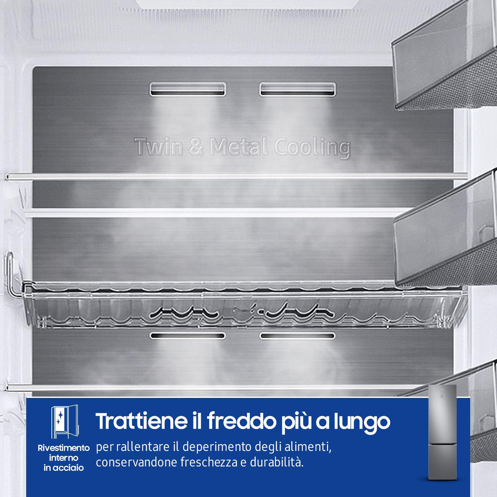 Samsung EcoFlex AI RL38C776ASR Frigorifero Combinato, Motore Digital Inverter, Total No Frost, Twin Cooling Plus, 387 L, LxAxP: 59,5 x 203 x 65,8 cm, Silver (Ricondizionato)
