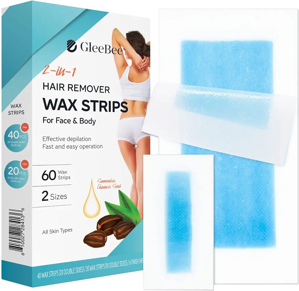 Wax Strips 60 counts, Waxing Strips, for Hair Removal, kit including 40 Body trips and 20 Facial Removal Face, Arms, Legs, Underarms, Bikini, Bikini Women, Piece Assortment, 1
