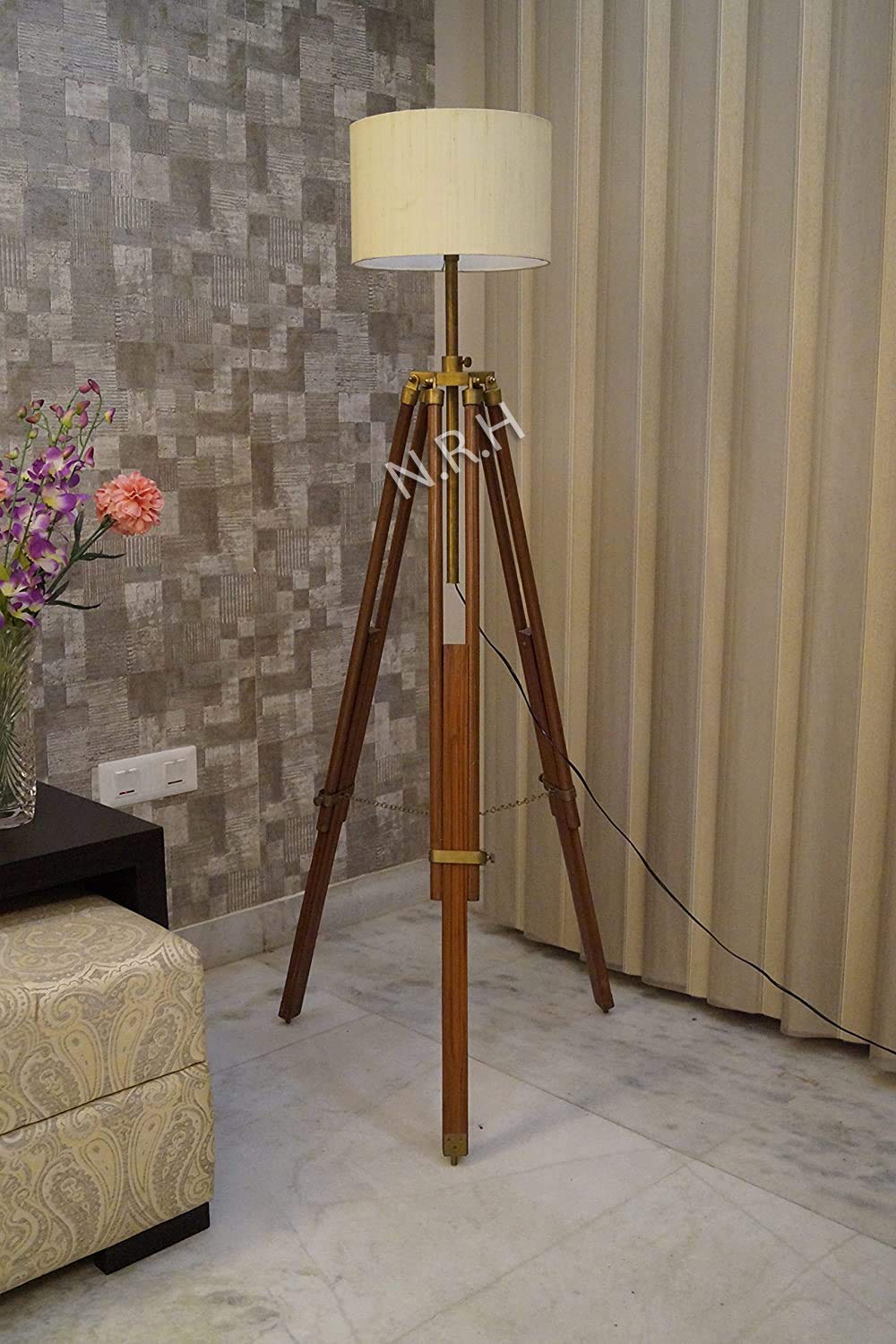 Trépied pour lampe de sol décoratif en bois marron