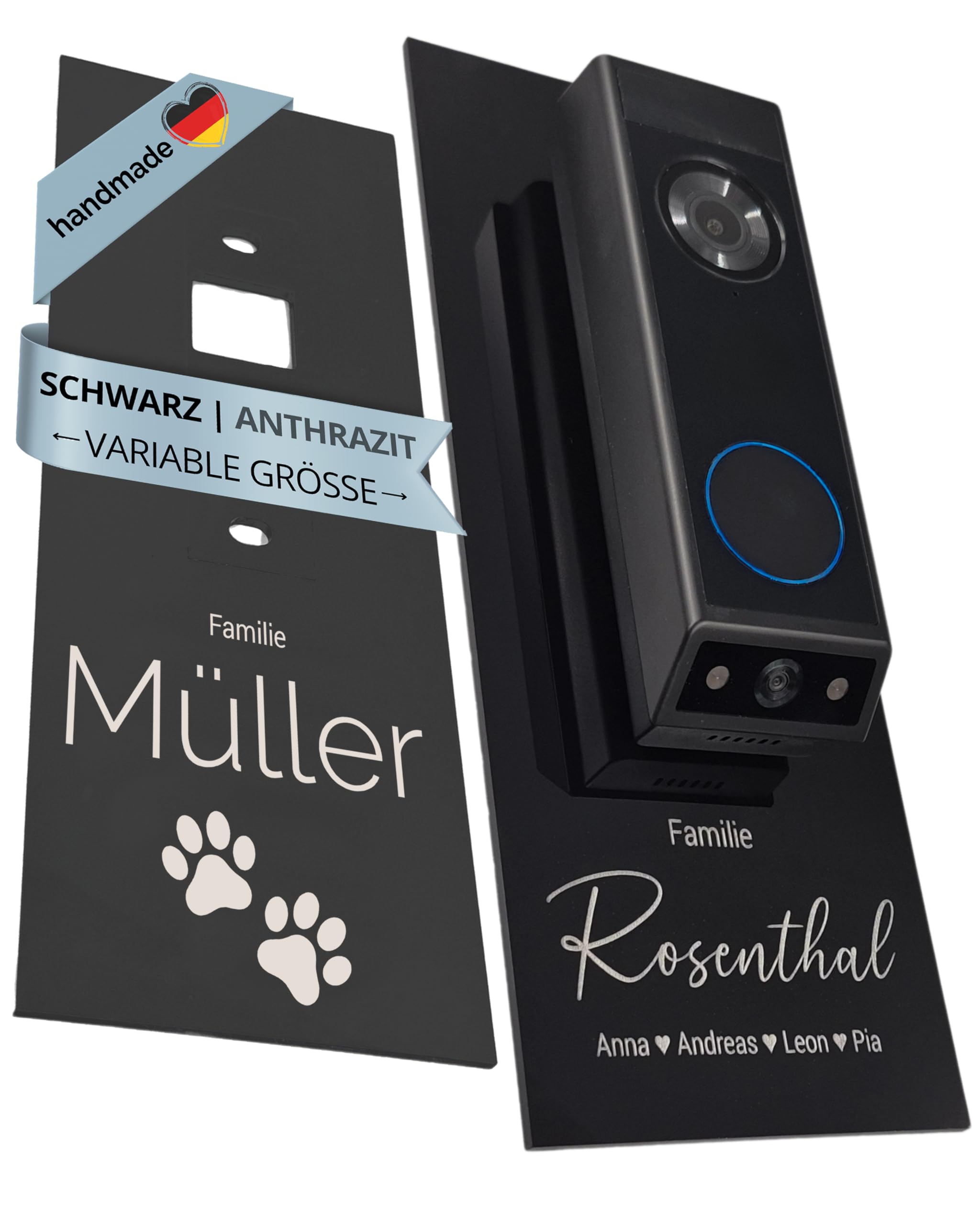 LazerlichtCraft Klingelschild für Eufy Doorbell E340 personalisiert – Acrylglas Blende mit Wunschgravur – Schwarz glänzend oder Anthrazit matt – Türklingel Zubehör