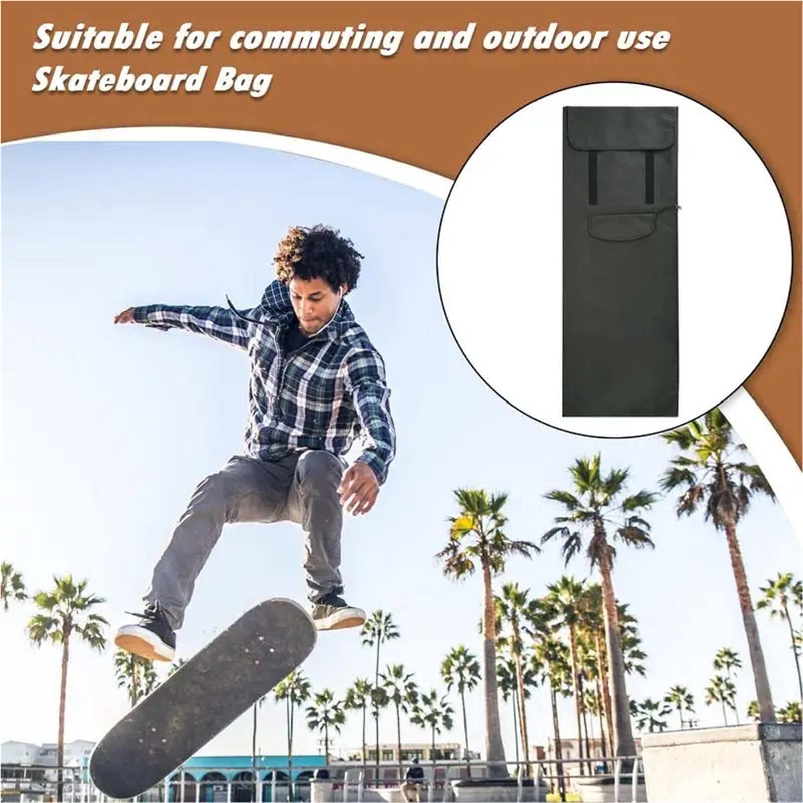 Sac de Skateboard Sac à Dos de Skateboard en Oxford 600D, Grande capacité Rangement, Sangle réglable