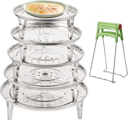 Yesland - Estante de vapor de acero inoxidable de 5 tamaños para olla a presión y estante de refrigeración con patas desmontables, bandeja redonda