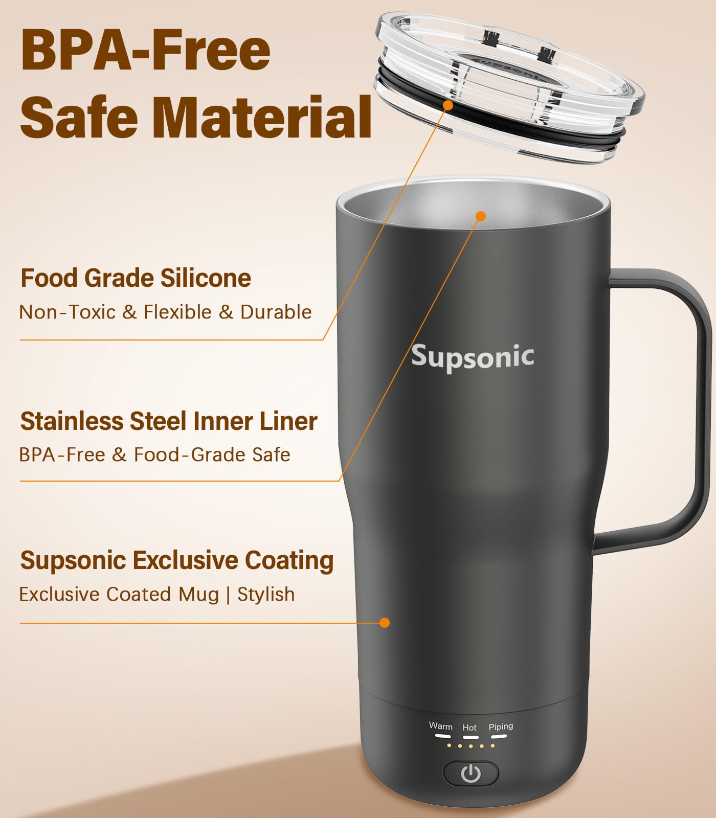 Supsonic - Taza de autocalentamiento de 20 onzas, juego de calentador eléctrico de tazas de café con apagado automático, calentamiento de temperatura recargable para bebidas, café en casa y al aire