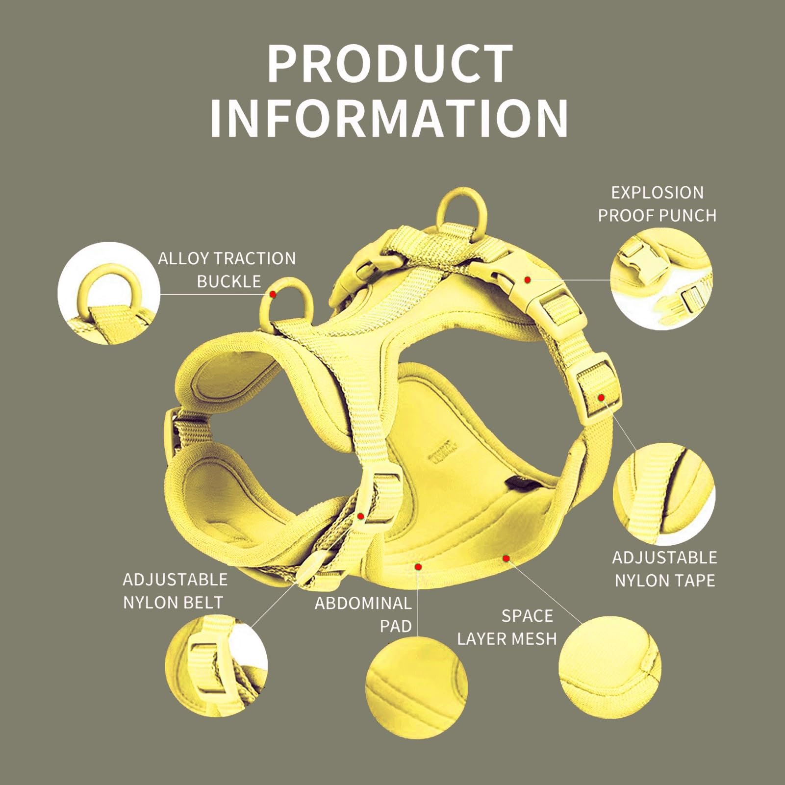 Arnés para Perros - Arnés Ajustable 4 En 1 para Mascotas - Antitirones, Impermeable, Almohadilla De Malla Transpirable | Adecuado para Perros Pequeños Y Medianos(Yellow,M)