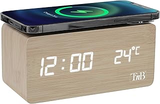 T’NB - Idee Cadeau Noel, Réveil Numérique en Bois, Chargeur sans Fil pour Smartphone Compatible avec Charge Induction, Hor...