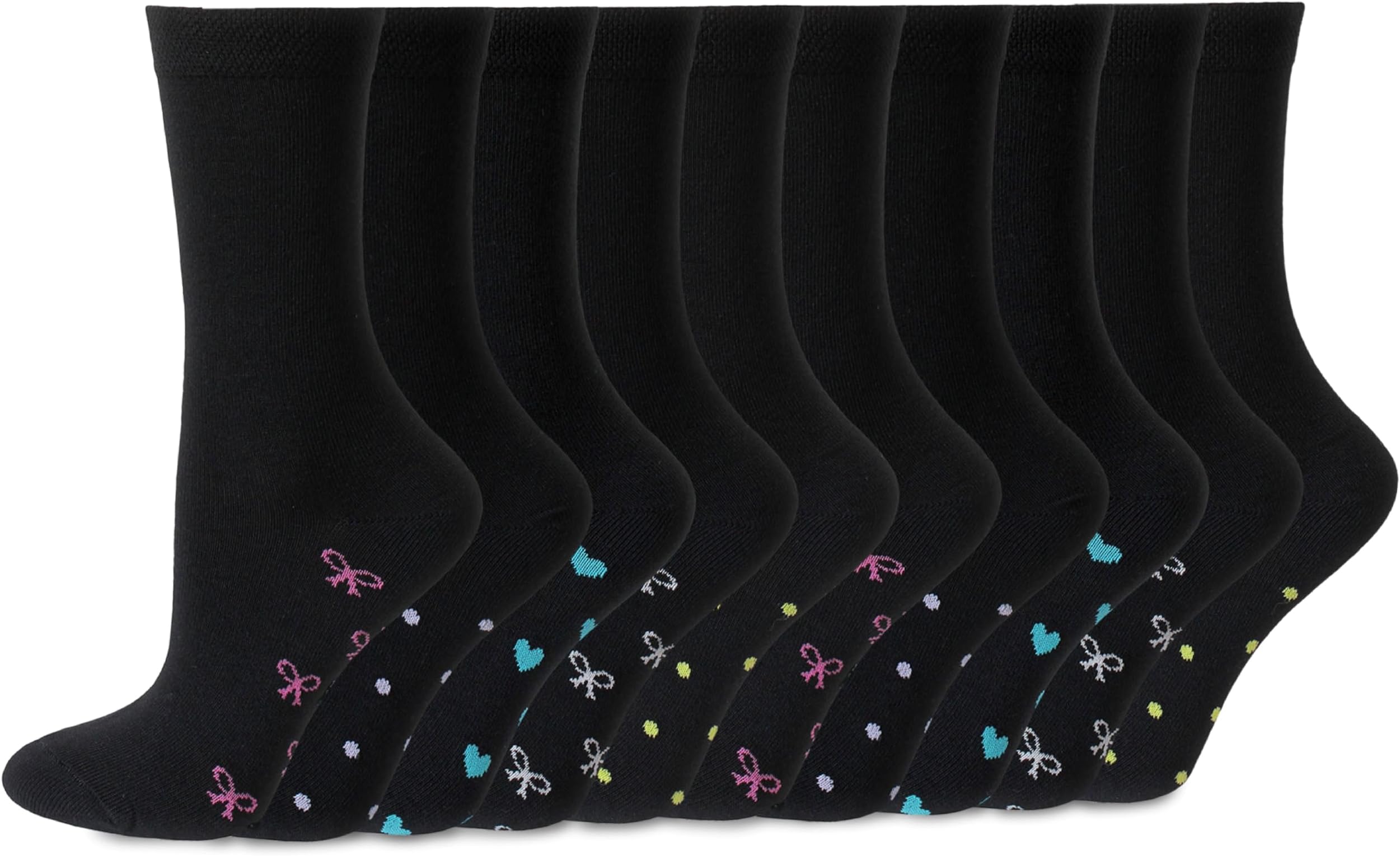 5-Pair Women Black Socks Multipack Size Range UK 4-7 Crew Style, Honeycomb Soft, Breathable Cotton Sock for Ladies, All-Day Comfort, Perfect for Work, Casual Wear & Gifting, Styled in England