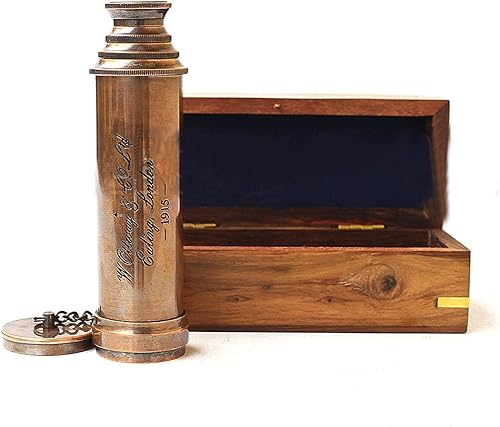 Miniatura 5 de Telescopio de acabado de cobre vintage con caja de madera regalo marino Londres 1917