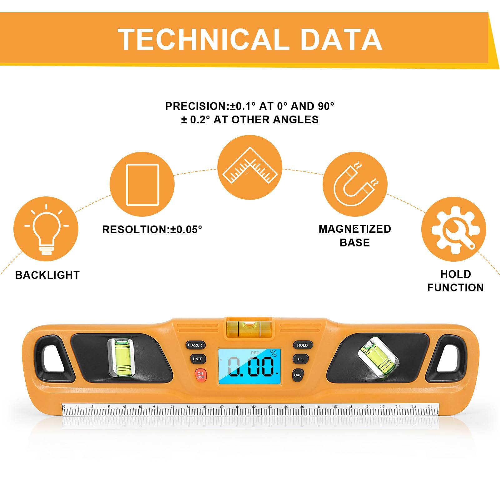 POENVFPO Nivel Digital, Pantalla LCD, Nivel Electrónico Multifuncional y Transportador para Ángulos y Pendientes, Renovación del Hogar, Proyectos de Carpintería