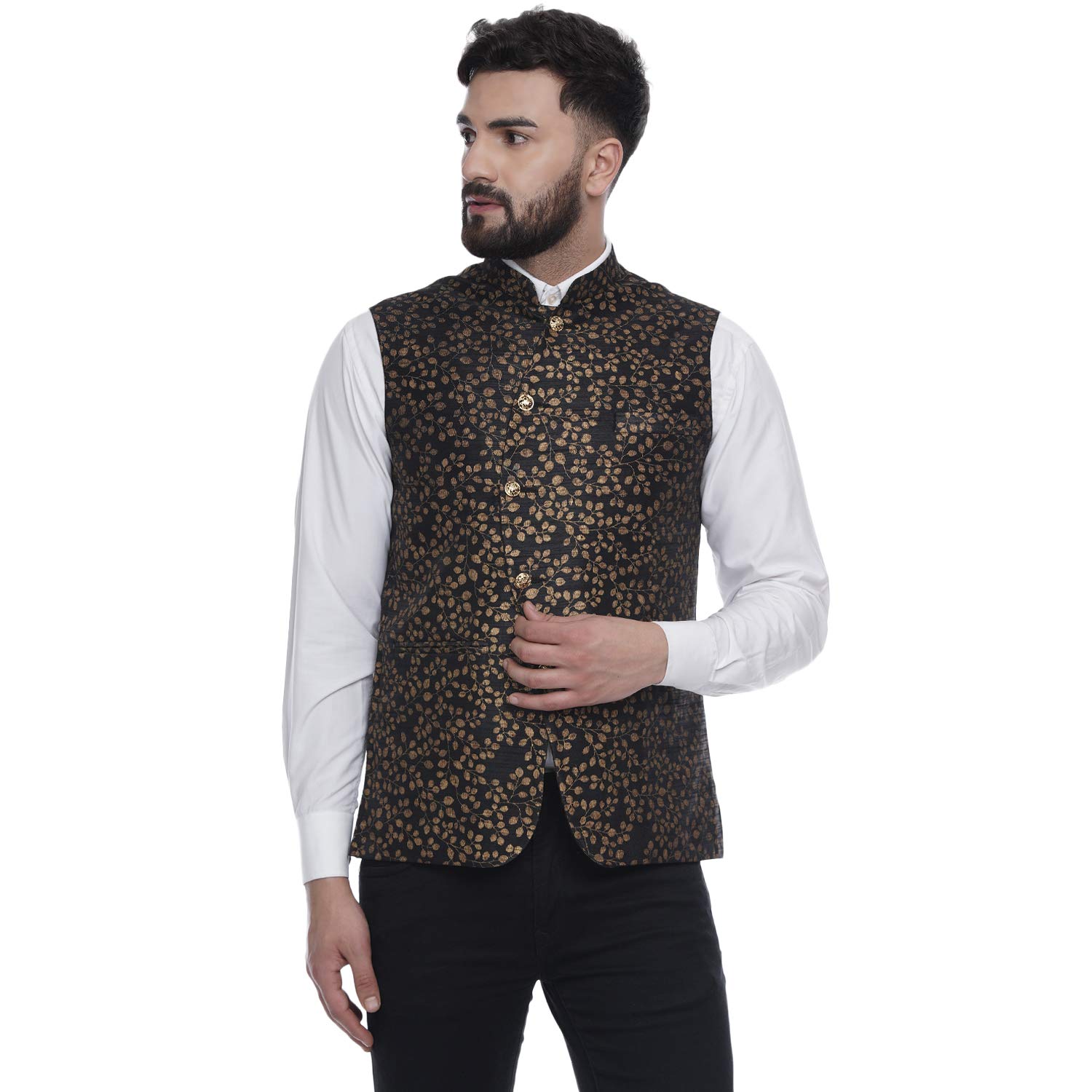 veera paridhaan Black Jacquard Printed Silk Nehru Jacket(VP007171)-picture-37
