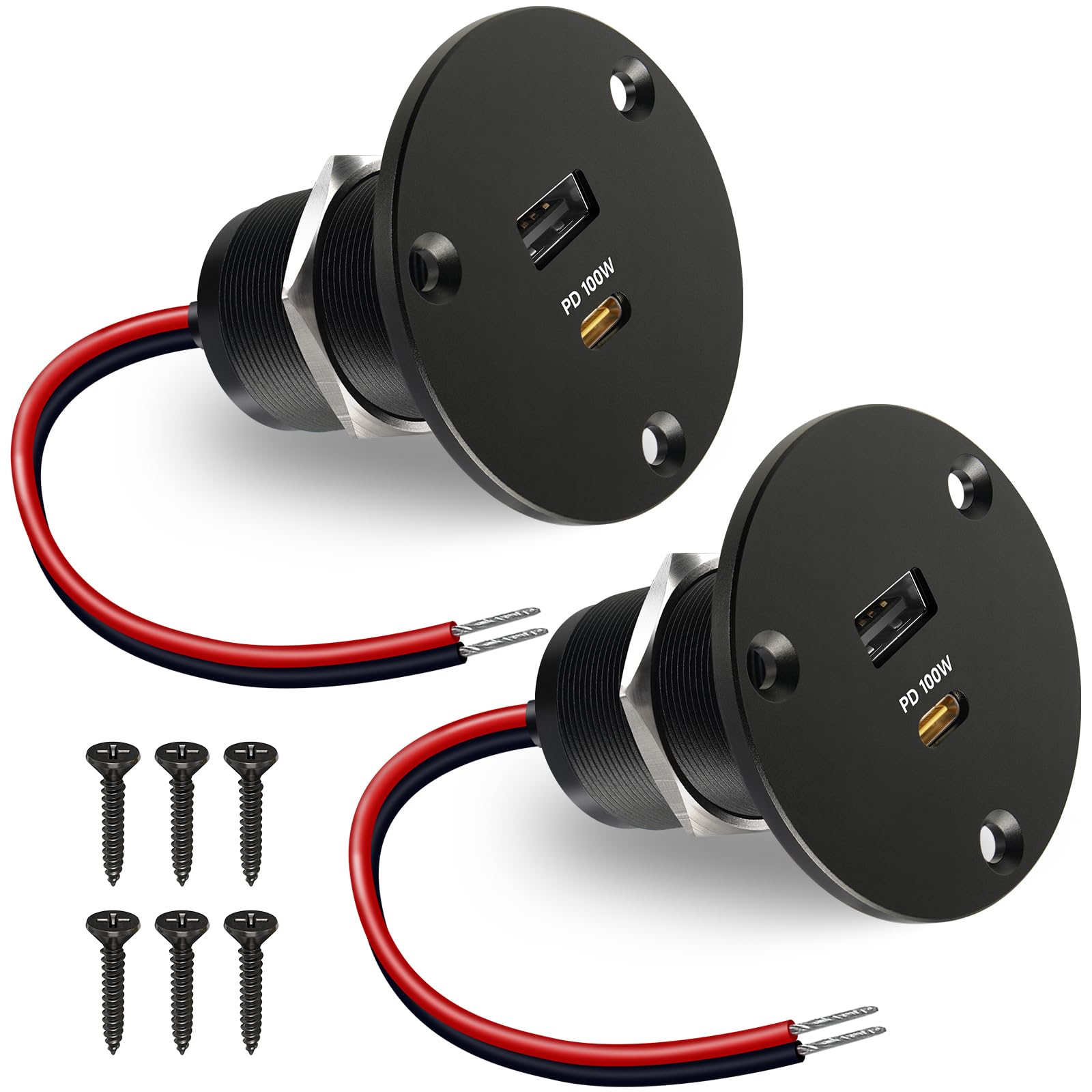 Gniazdo USB 118W 12V, 100W PD3.0 USB-C i 18W USB-A Campervan aluminiowe gniazdo, szybkie ładowanie laptopów do łodzi golfowej, przyczepy kempingowej, ciężarówki, samochodu (2 sztuki)