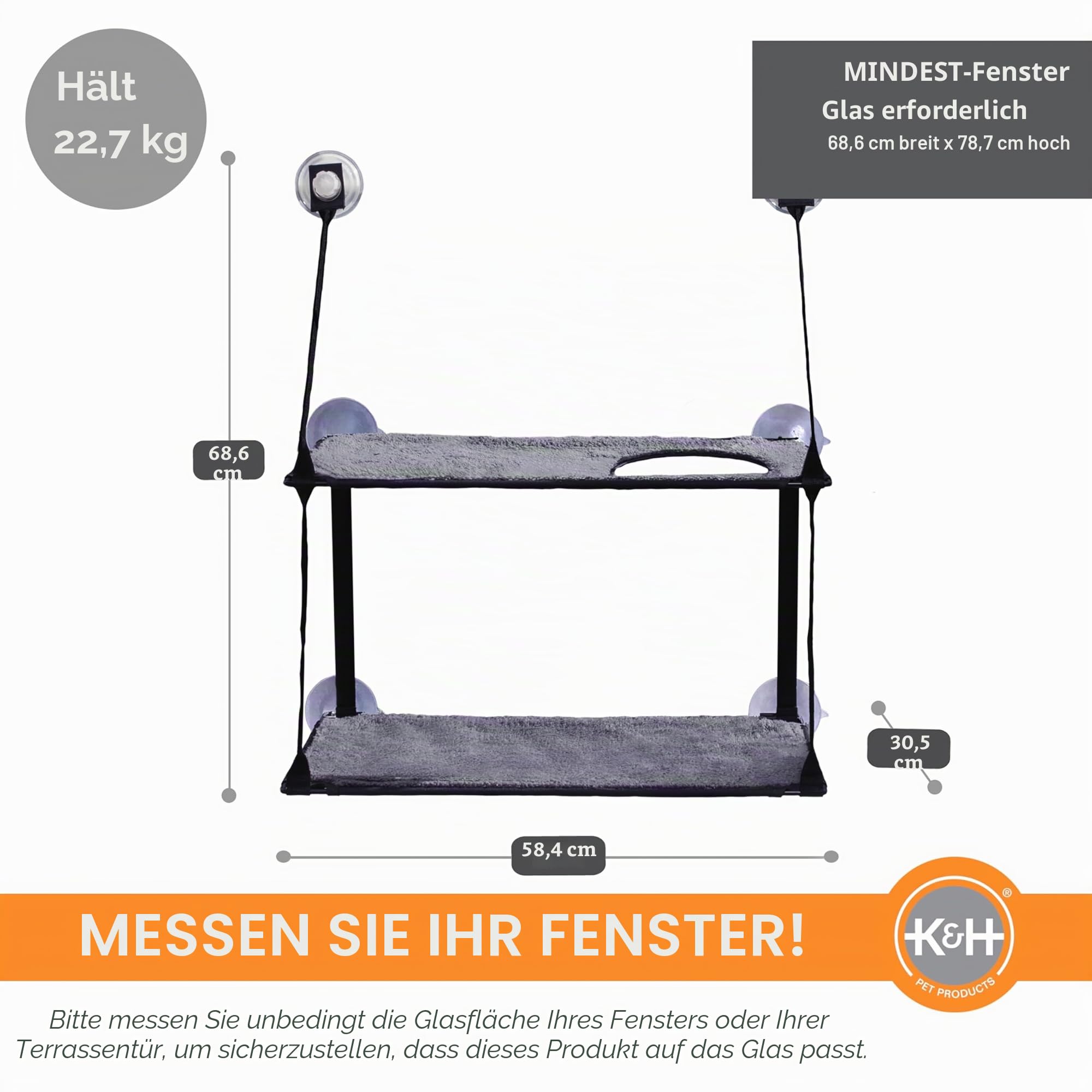 K&H 779092 EZ Easy Window Mount Kitty Sill, am Fenster zu befestigendes Katzenbett mit Zwei Ebenen