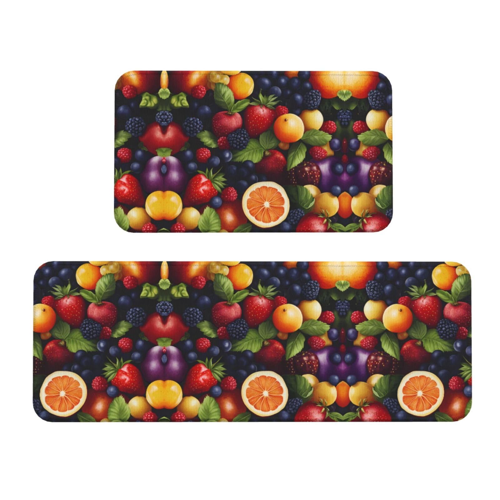 Juego de alfombrillas de cocina de 2 piezas con diseño frutal y base de seguridad para el hogar