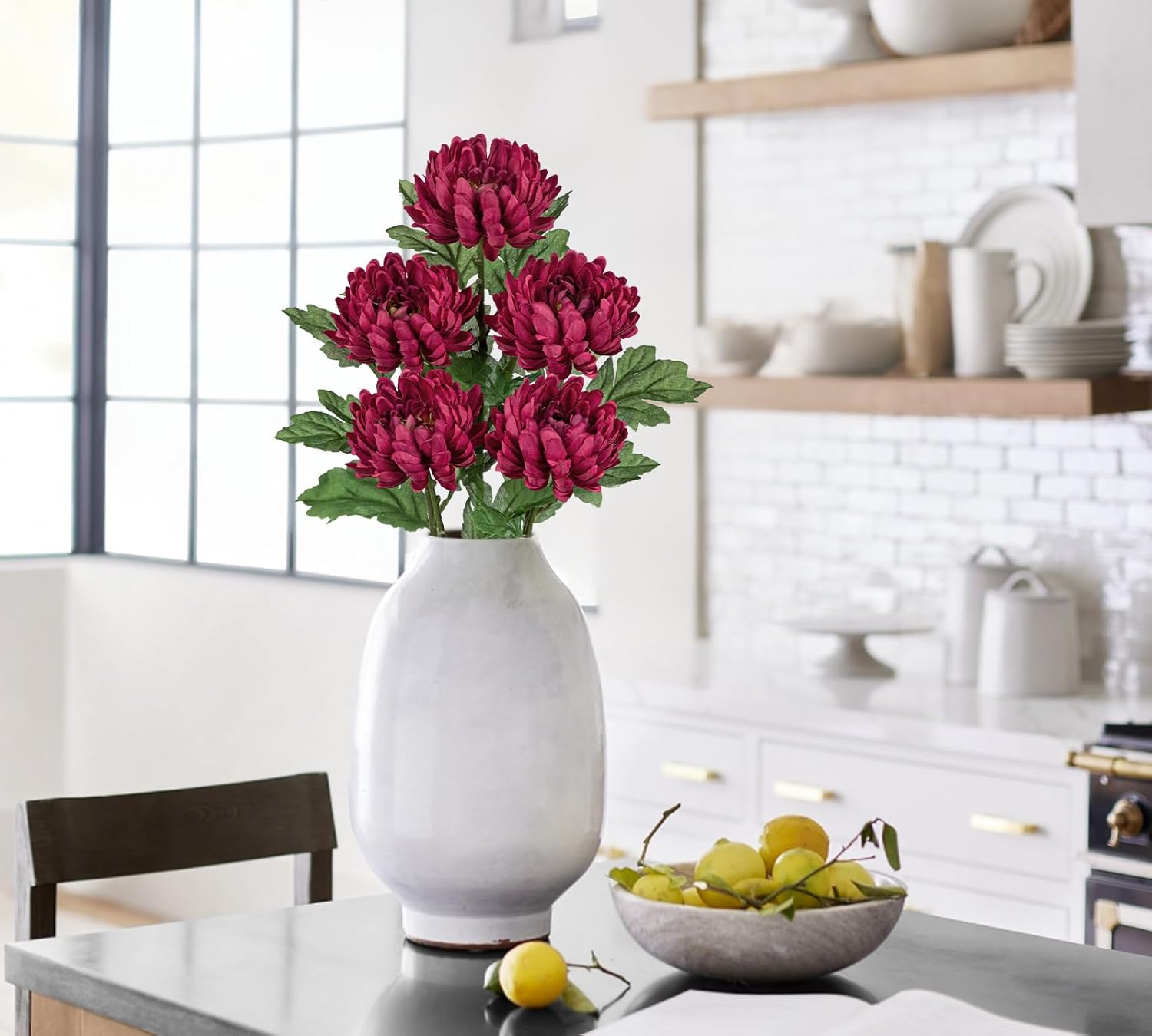 Hollyone 5Pcs Fake Mums Flowers Purple Artificial Chrysanthemum Flowers Silk Long Stem Floral Arrangements Bouquets Faux Spider Mum Flower Pincushion Flower Bush Spring Home Decor - Image 5