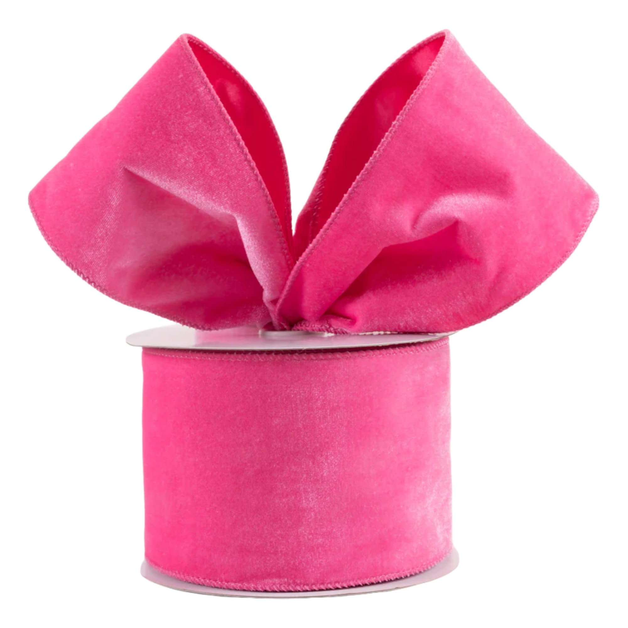 Christmas Velvet Wired Ribbon, Velvet with Satin, 10 Yards, for Gift Wrapping, Tree Decoration, Crafts (Hot Pink, 2-1/2 Inch)