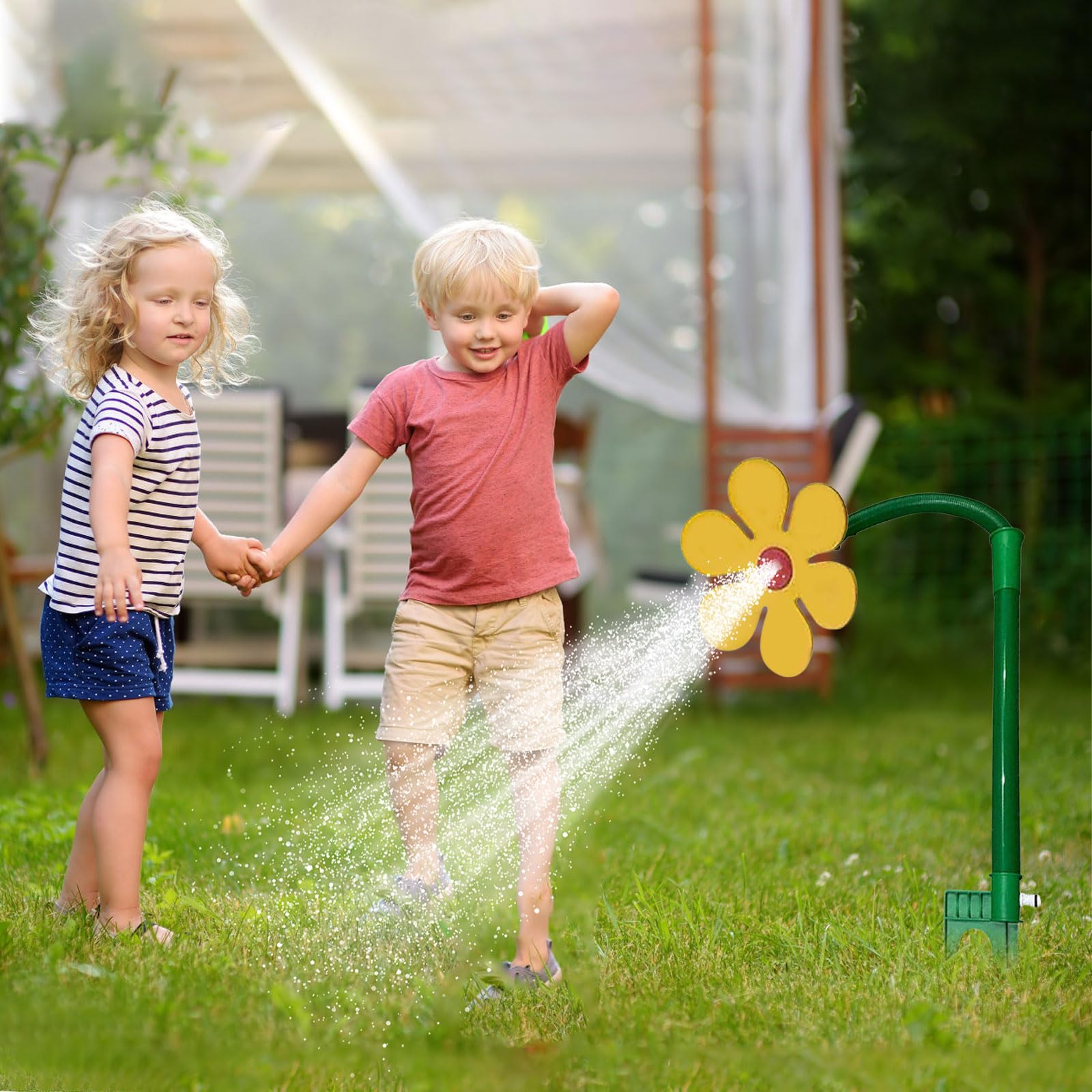 Crazy Daisy Sprinkler - Sprinkler a margherite danza, irrigatore rotante a 360° con fattore di divertimento per giardino, sistema di irrigazione per prato da giardino, fiori d'acqua per giardino e