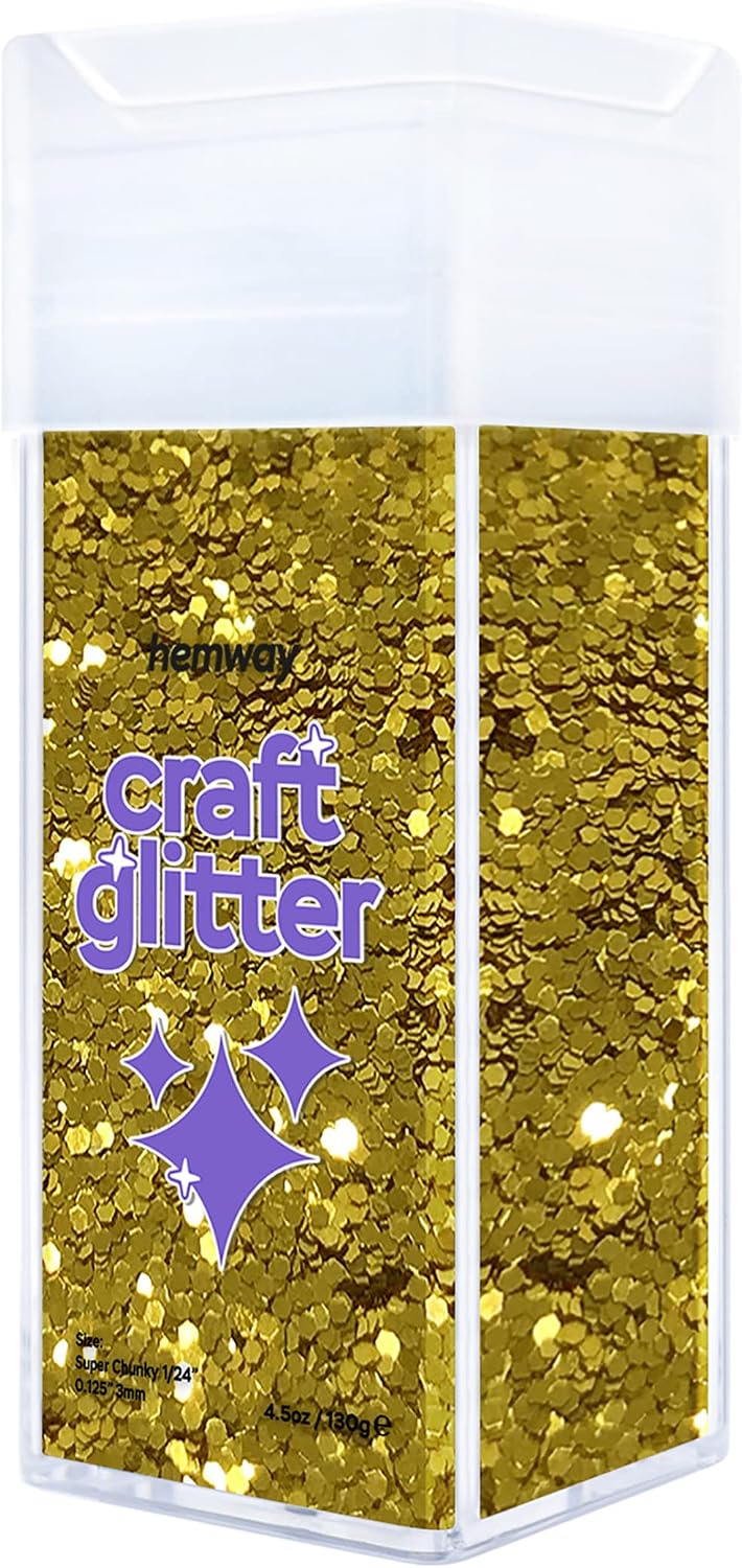 Hemway Glitter Shaker Gold 110g Super Chunky, Craft Glitter Shaker for Resin & Epoxy Crafts, Christmas Art Supplies, Nail