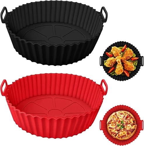 Paquete de 2 forros de silicona para freidora de aire, olla de silicona reutilizable de 8 pulgadas, cesta de silicona para freidora de aire redonda