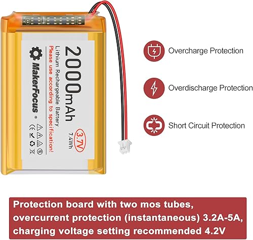 Miniatura 5 de MakerFocus 1 unids 3.7 V 2000 mAh 7.4 Wh batería recargable de polímero de litio 1S 1C LiPo batería con placa de protección cinta de goma aislada y