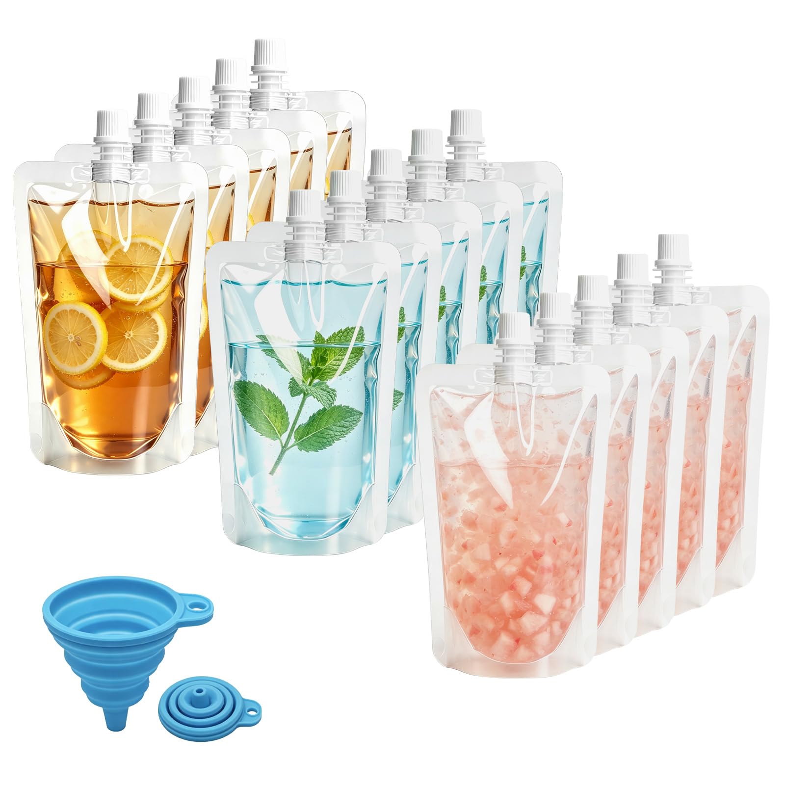 30 Pcs 500ml Leak Proof Drink Pouches Alcohol Pouches with Caps and Funnel