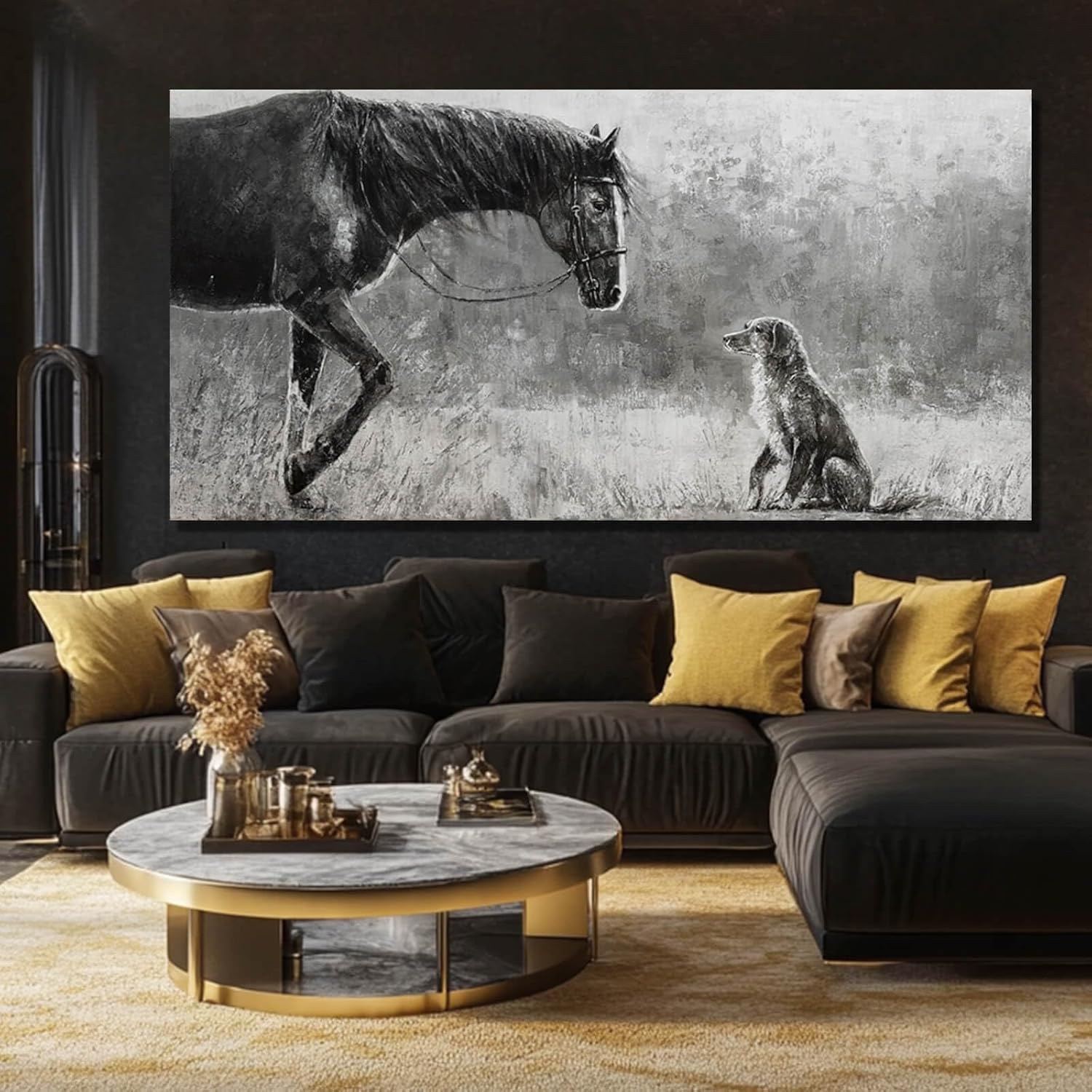 Artexist Horse Canvas Wall Decor Grey Wall Picture Modern Wall Hangings Decor 29"x58" Canvas Wall Art for Bedroom Kitchen Artwork