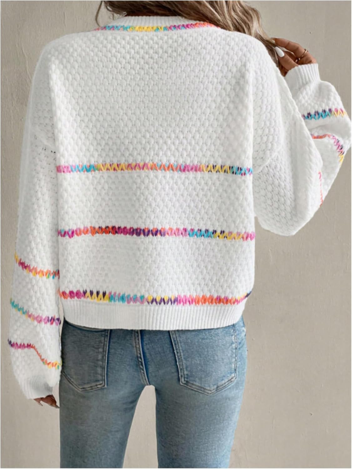 Verdusa Women's Striped Oversized Sweaters Cozy Pullover V Neck Knit Sweater Fall Winter Clothes - Image 2