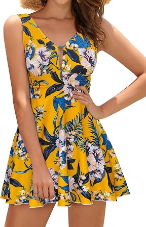 SHEKINI Womens Plus-Size One Piece Swimsuit Skirt Ruched Tummy Control Modest Shaping Swimdress