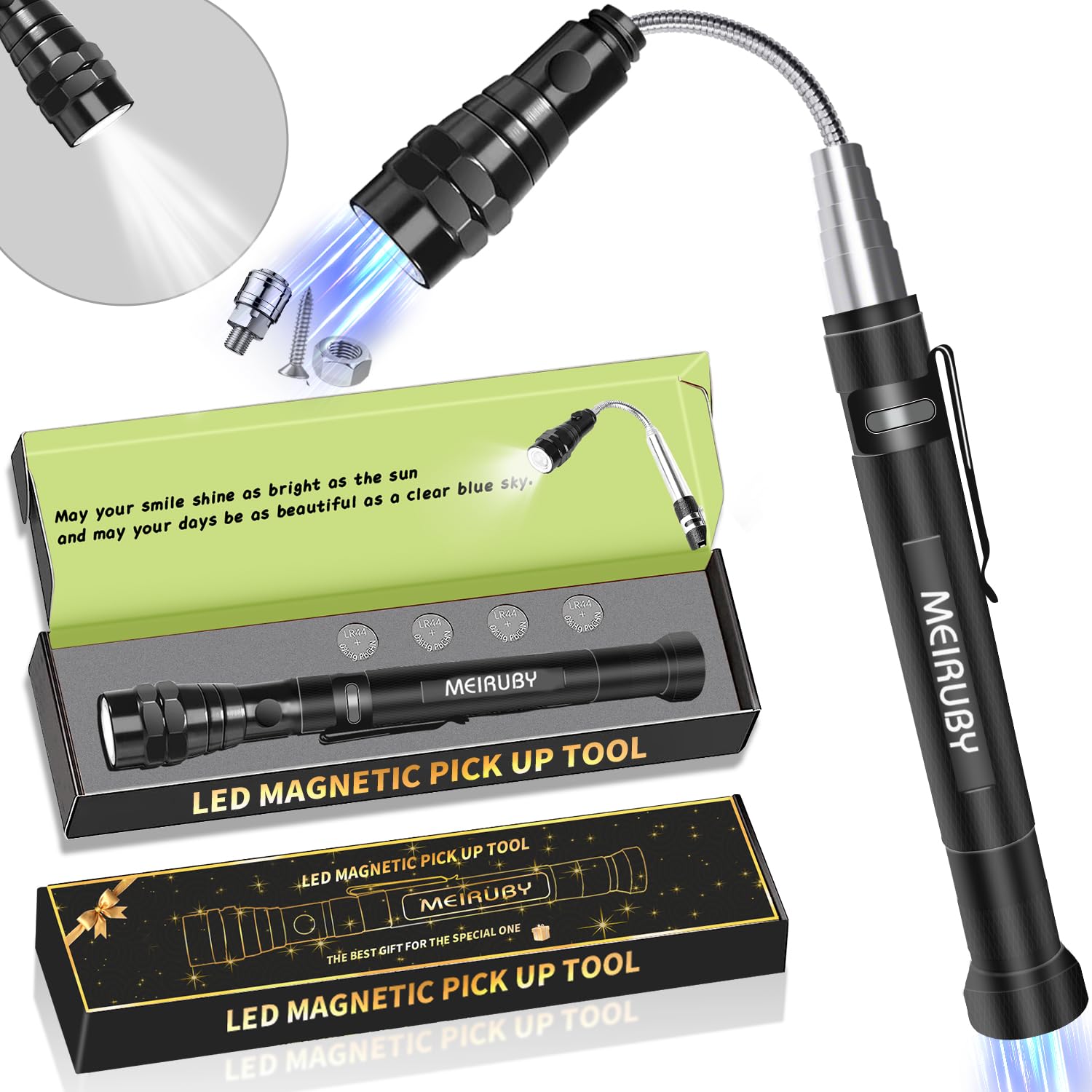Magnetic Pickup Tool Gifts for Men, Stocking Stuffers for Men Adults, Telescoping Magnet Flashlight Christmas Birthday Gift for Dad, Mens, Him,