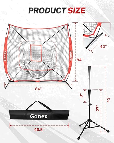 Miniatura 5 de Gonex - Juego de red de práctica de béisbol y sóftbol de 7 x 7 pies con camiseta de bateo para bateo y lanzamiento, ayuda de entrenamiento de