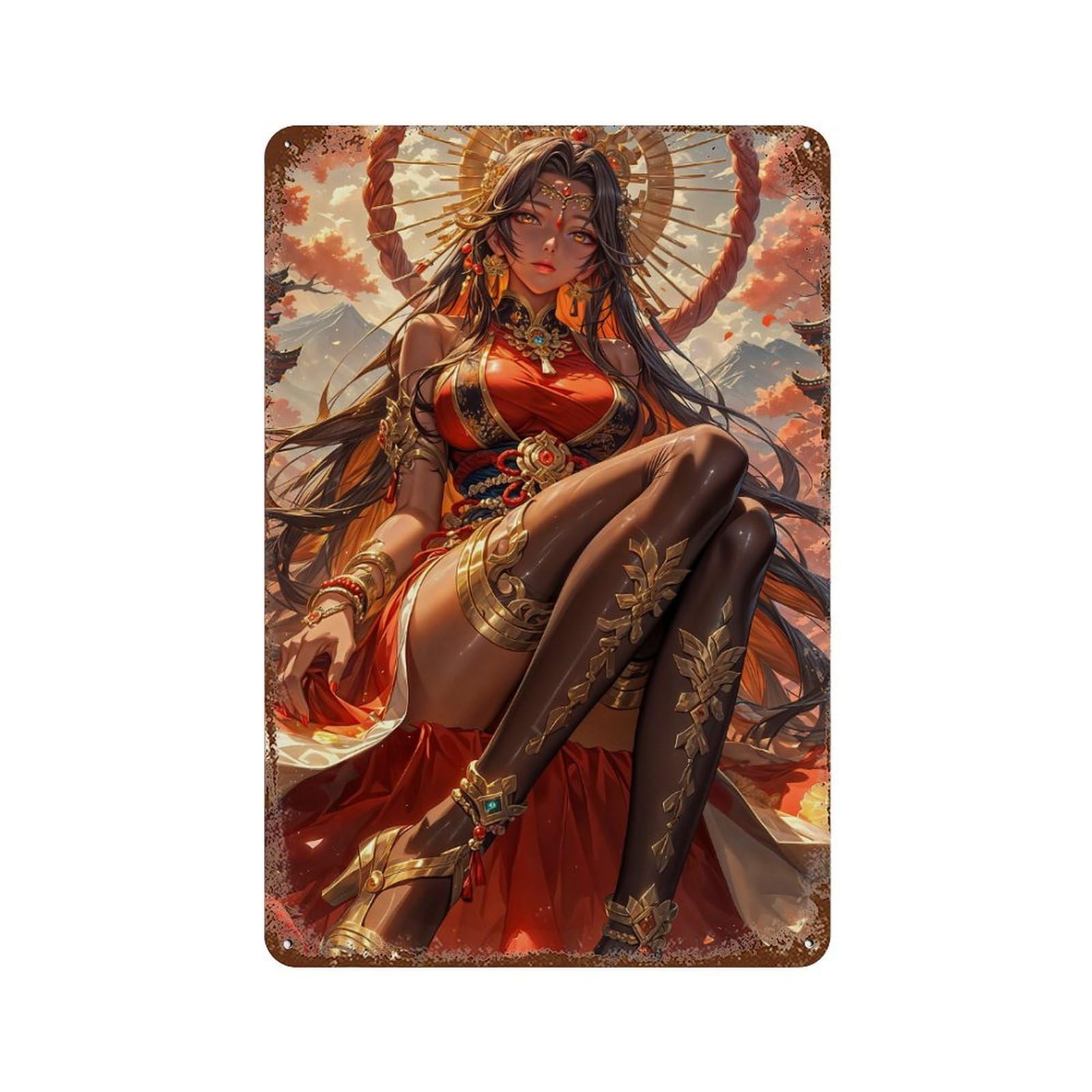 Chinese Goddess Weathered Tin Sign 11.8"x7.9", for Basement, Hobby Room And Garage Decor, Rustic Home Decor