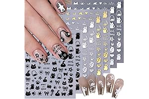 8 Sheets Cute Cat Nail Art Stickers, Black & White Nail Decals