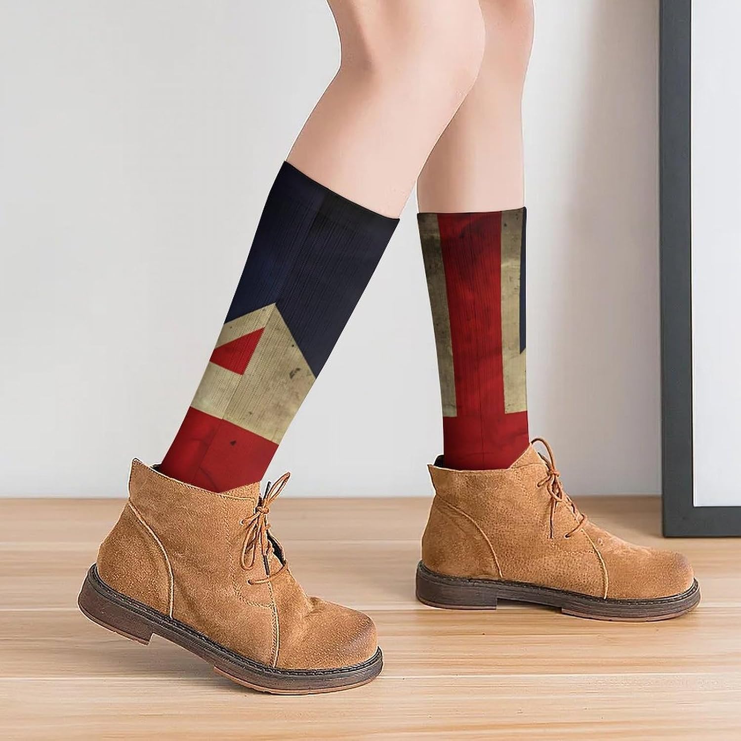 Breathable Crew Sock, Moisture Wicking, Athletic Calf Socks, Cozy | British Flag Compression Socks for Women Men, Lightweight High Work Socks for Business, Casual