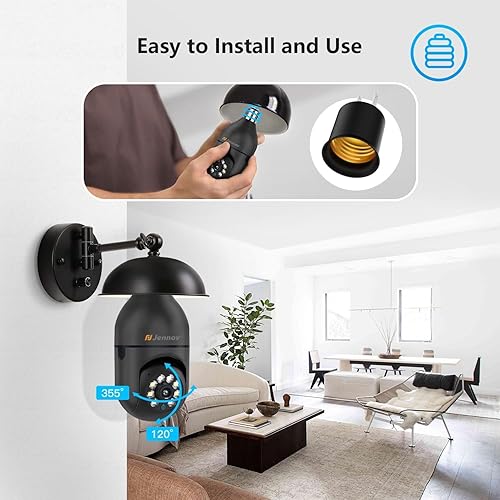 Miniatura 5 de Jennov Cámara de seguridad con bombilla 2K inalámbrica para exteriores, cámaras de enchufe de luz interior para seguridad del hogar, detección