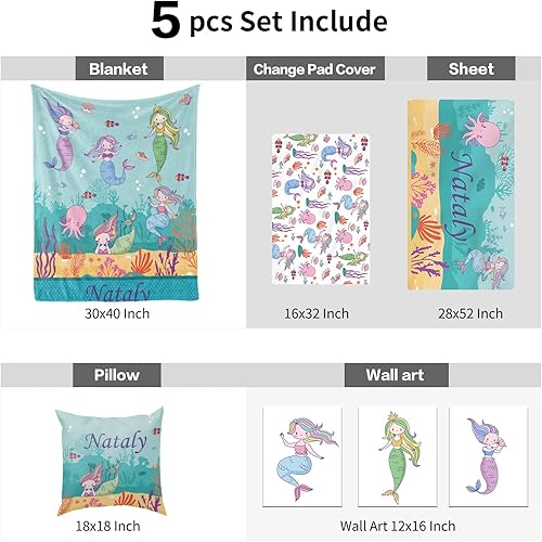 Miniatura 8 de Juego de ropa de cama personalizado para cuna, cómodo juego de cuna de 5 piezas, diseño de animales de dibujos animados, manta con nombre