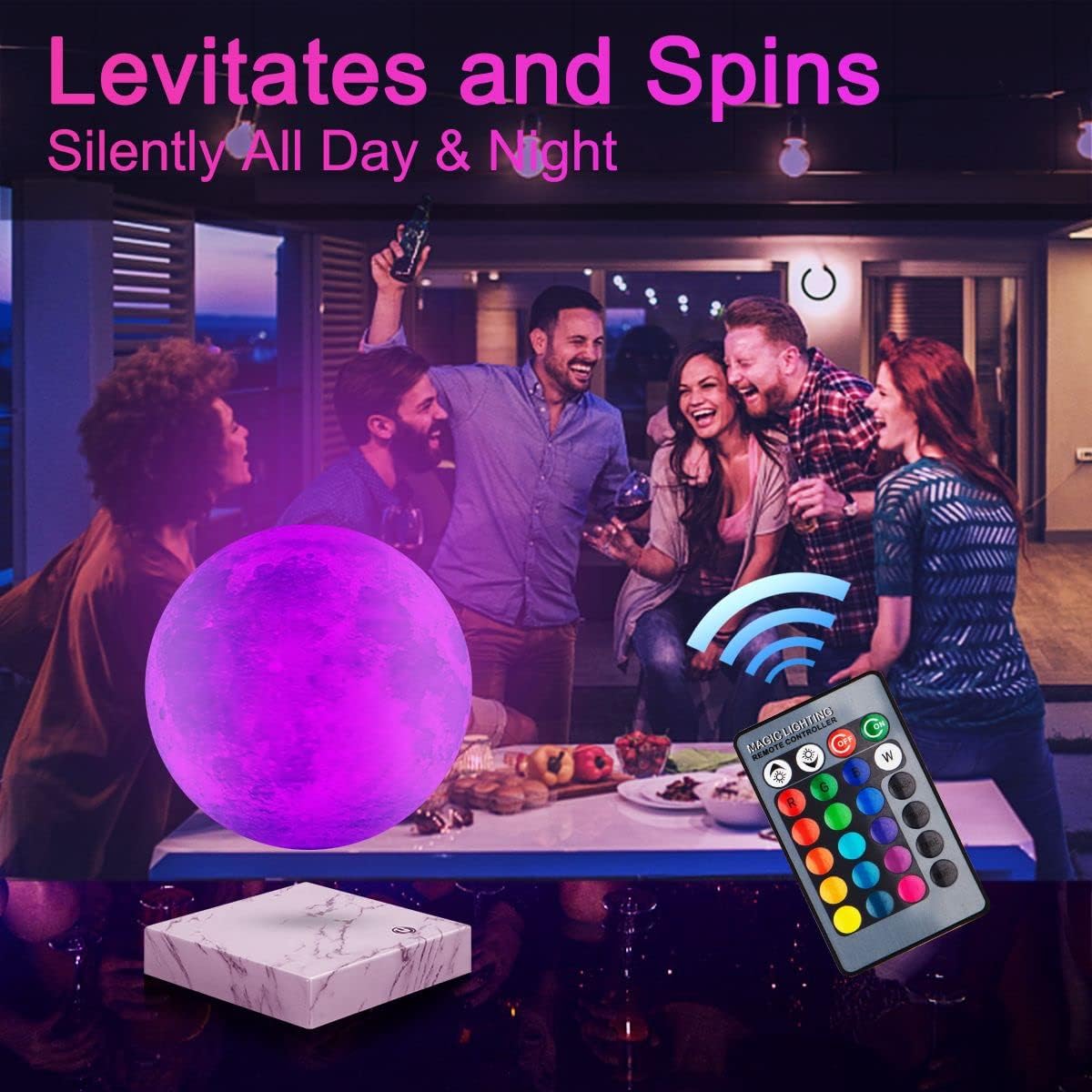Levitating Moon Lamp, Magnetic Floating Rotating Levitation Moon Desk Decorative Lamps 16 Colors LED Levitating Globe Night Lights, Creative Gifts